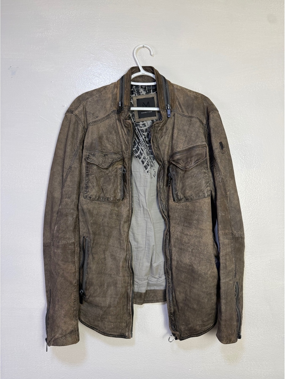 Mauritius Men's Slim Fit Brown Suede Leather Jacket Size L